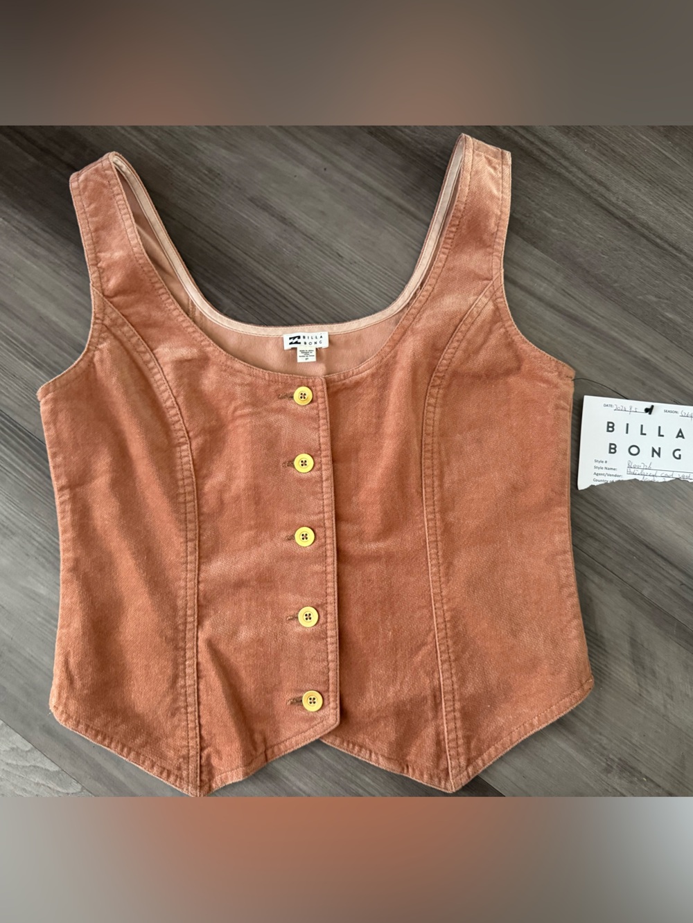 Billabong Rust Orange Corduroy Button-Front Crop Top- set of 2